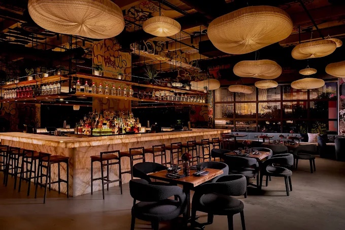The bar and dining room at Wynwood Event Center in Miami
